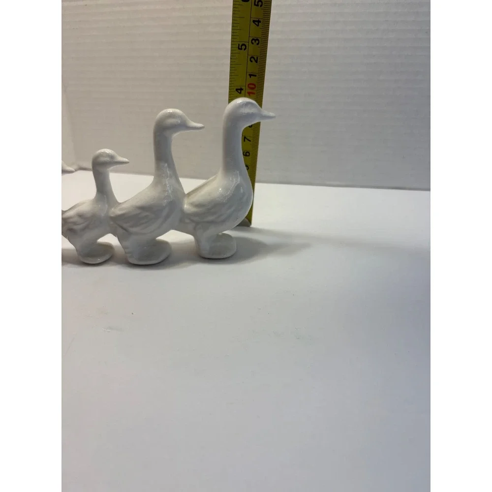 White Ceramic Duck Family Figurine Graduated Geese Row Farmhouse Decor Vintage